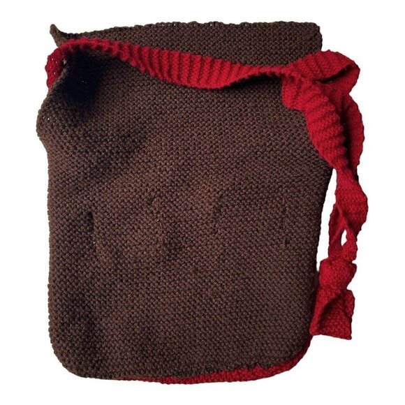 Hand Knit Crossbody Bag Brown Burgundy Boho Slouchy Women’s Purse Festival - Picture 3 of 6